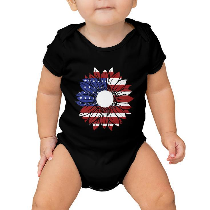 Sunflower American Flag 4Th Of July Independence Day Patriotic Baby Onesie