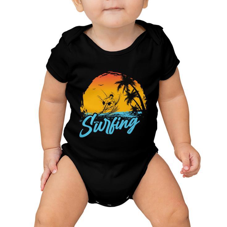 Surfing Sunset Plam Tree Baby Onesie