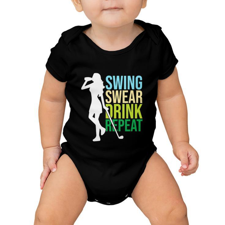 Swing Swear Drink Repeat Love Golf Funny Baby Onesie