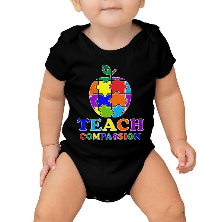 Teach Compassion Autism Awareness Teacher Apple Puzzle Baby Onesie