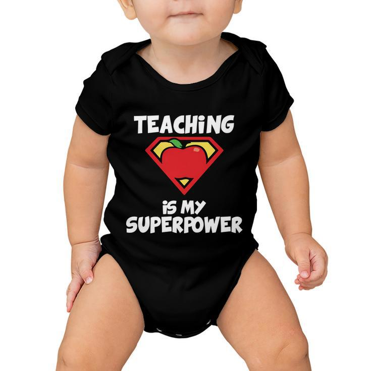 Teaching Is My Superpower Apple Crest Baby Onesie