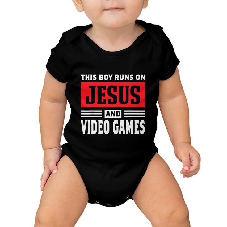 This Boy Runs On Jesus And Video Games Christian Baby Onesie