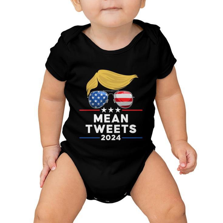 Trump 2024 Mean Tweets Usa Flag Sunglasses Funny Political Gift Baby Onesie