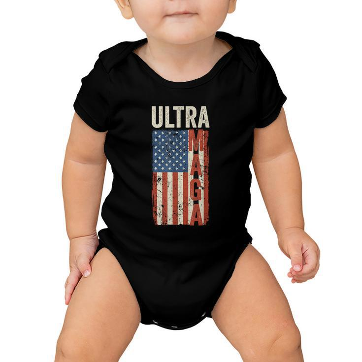 Ultra Maga Us Flag Pro Trump American Flag Tshirt Baby Onesie