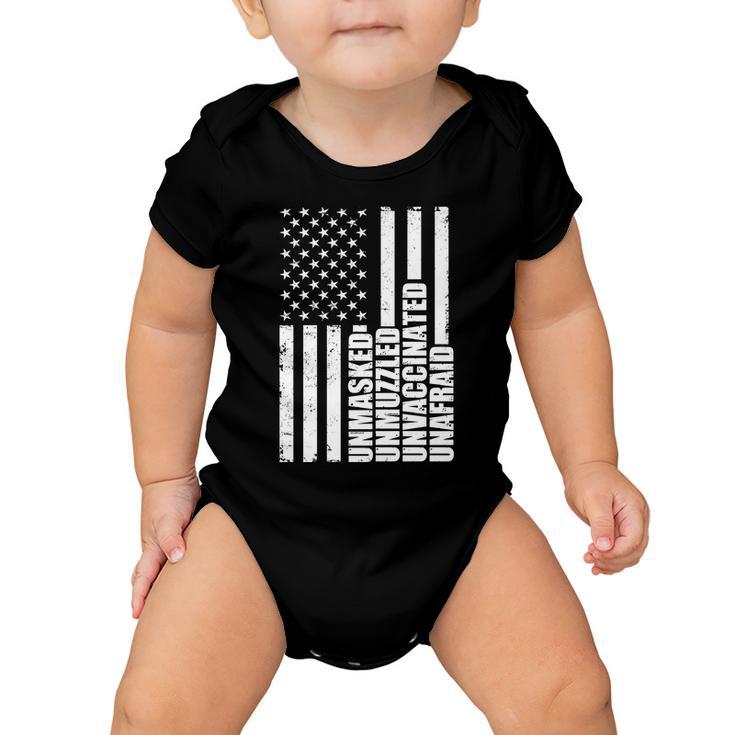 Unmasked Unmuzzled Unvaccinated Unafraid Us Flag Tshirt Baby Onesie