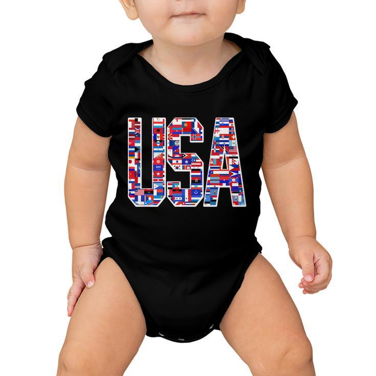 Usa World Flags Pattern Baby Onesie