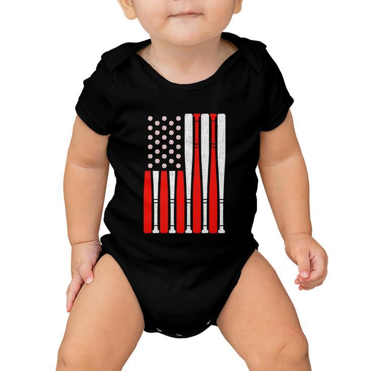 Vintage American Flag Baseball For 4Th Of July Baby Onesie