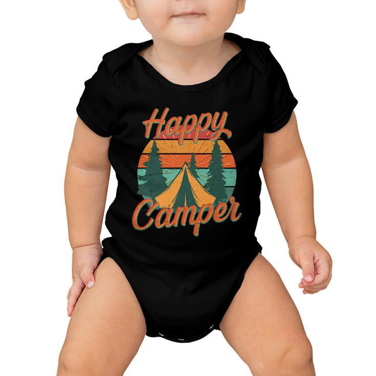 Vintage Happy Camper Emblem Baby Onesie