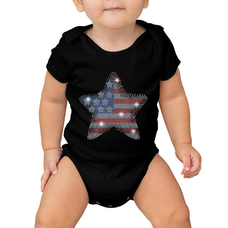 Vintage July 4Th Star Flag American Rhinestone Bling Tee Baby Onesie