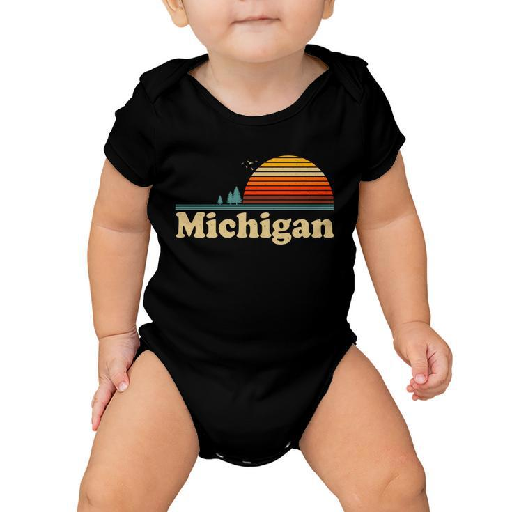 Vintage Retro Michigan Sunset Logo Tshirt V2 Baby Onesie