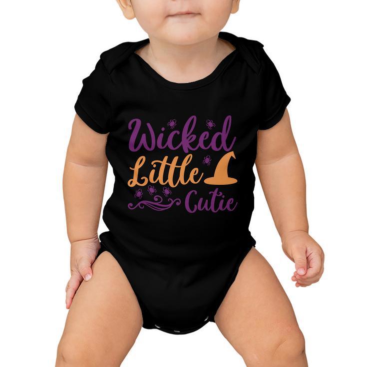 Wicked Little Cutie Witch Hat Halloween Quote Baby Onesie