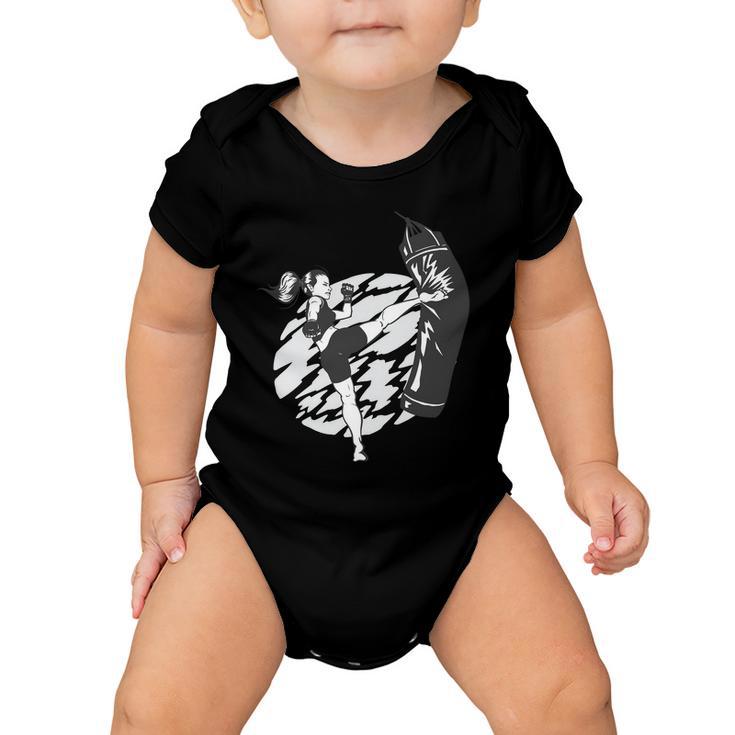 Woman High Kick Boxing Baby Onesie