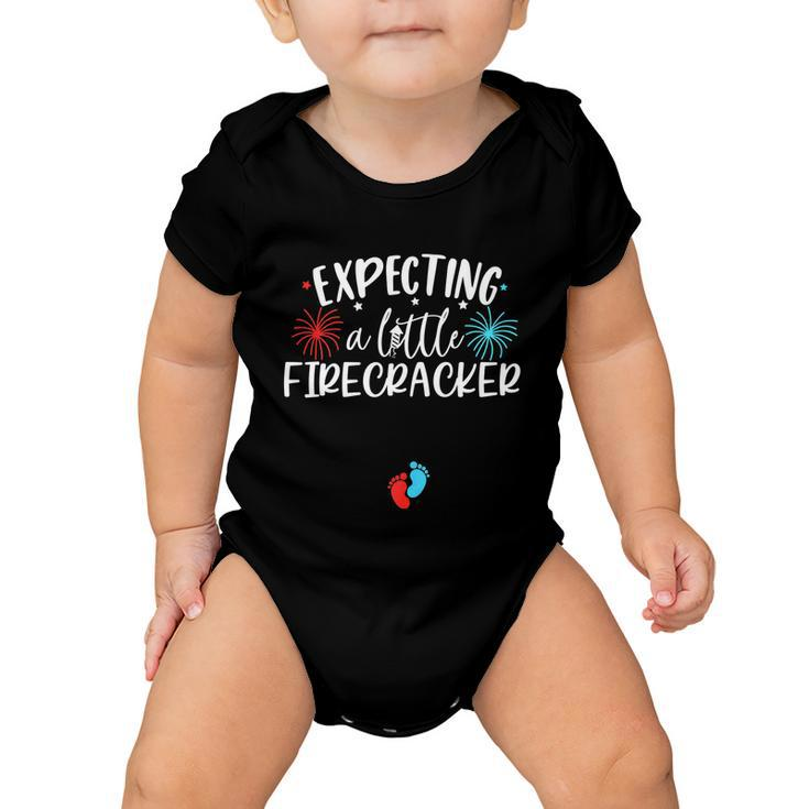 Womens Expecting A Little Firecracker Funny 4Th Of July Pregnant Baby Onesie