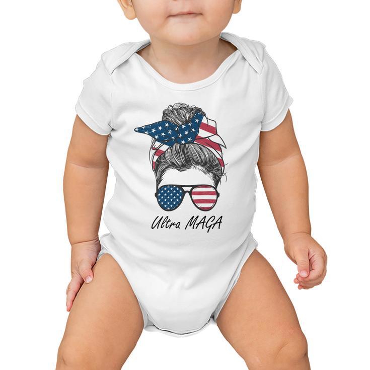 Ultra Maga Messy Bun Parody Trump 2024 Anti Biden Tshirt Baby Onesie