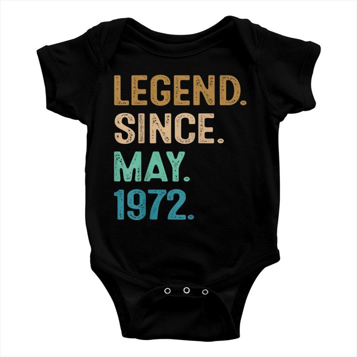 50 Year Old Gift Legend Since May 1972 50Th Birthday Vintage  Baby Onesie