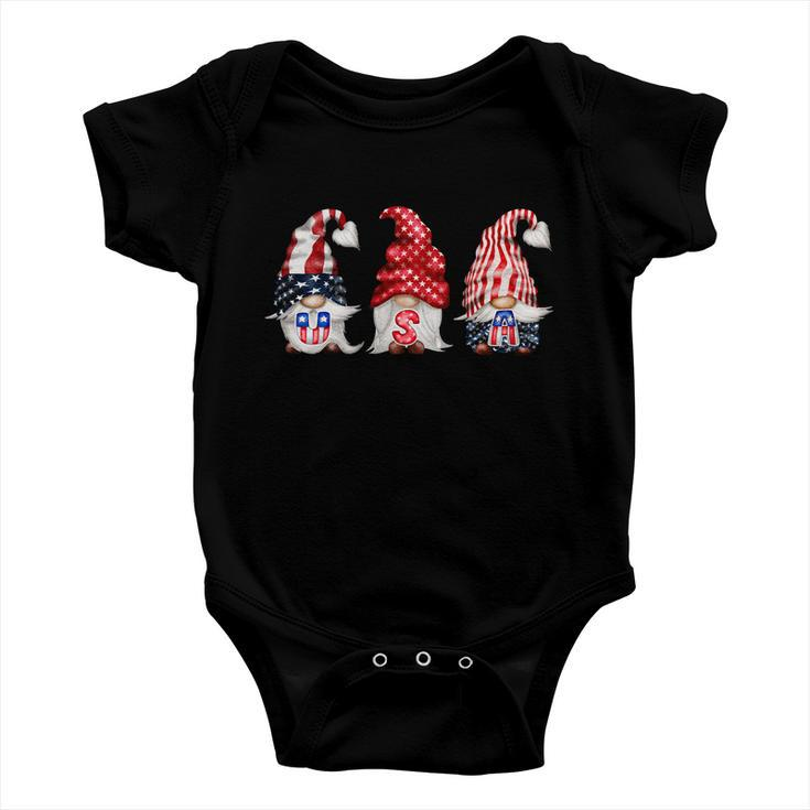 4Th Of July Patriotic Gnomes Usa Us Funny American Usa Flag Funny Gift Baby Onesie