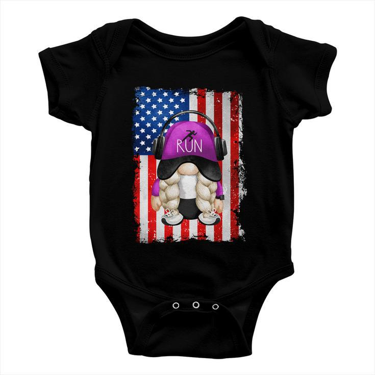 4Th Of July Running Gnome For Women Patriotic American Flag Gift Baby Onesie