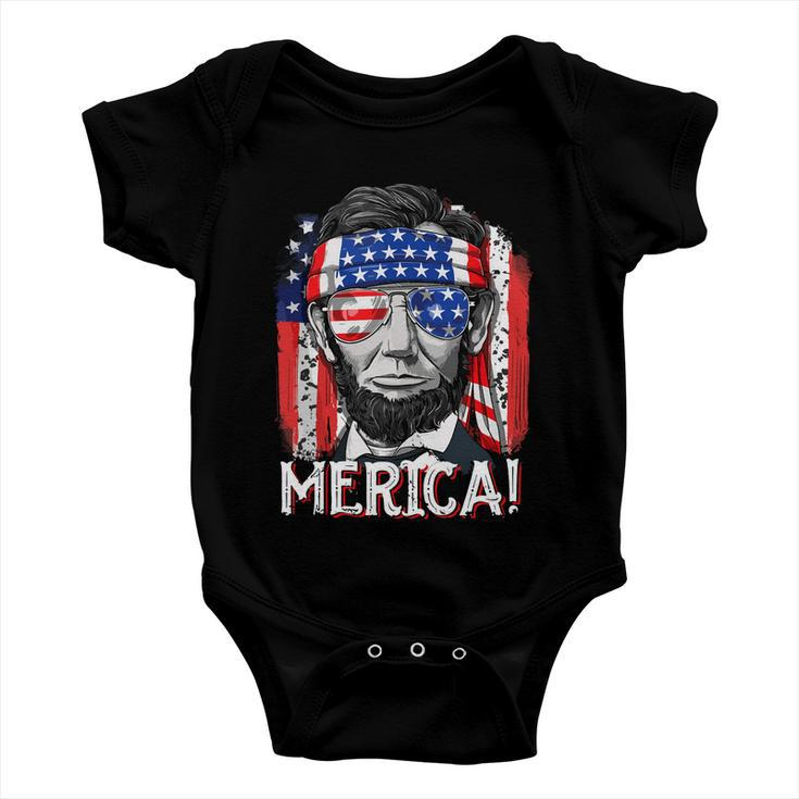 Abraham Lincoln 4Th Of July Merica Men Women American Flag Baby Onesie