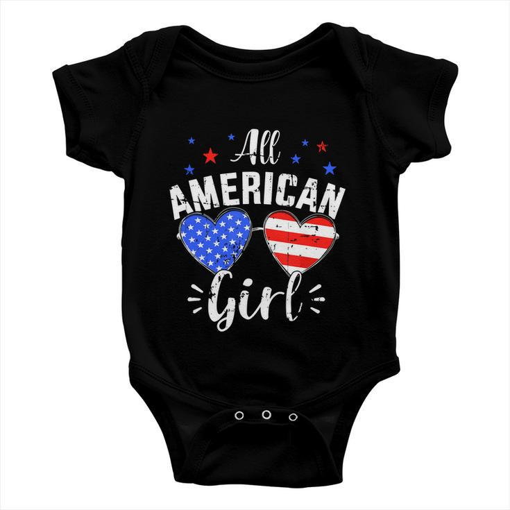 All American 4Th Of July Girl With Sunglasses And Us Flag Baby Onesie