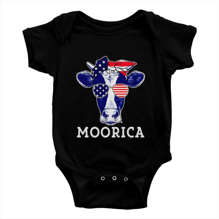 American Flag Patriotic Cow 4Th Of July Baby Onesie