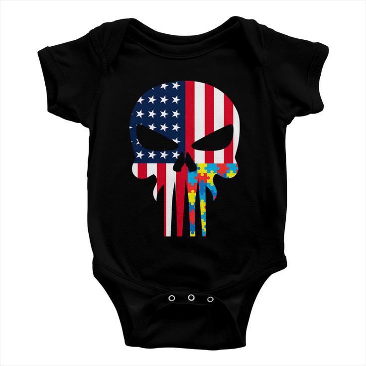 Autism Awareness American Skull Tshirt Baby Onesie