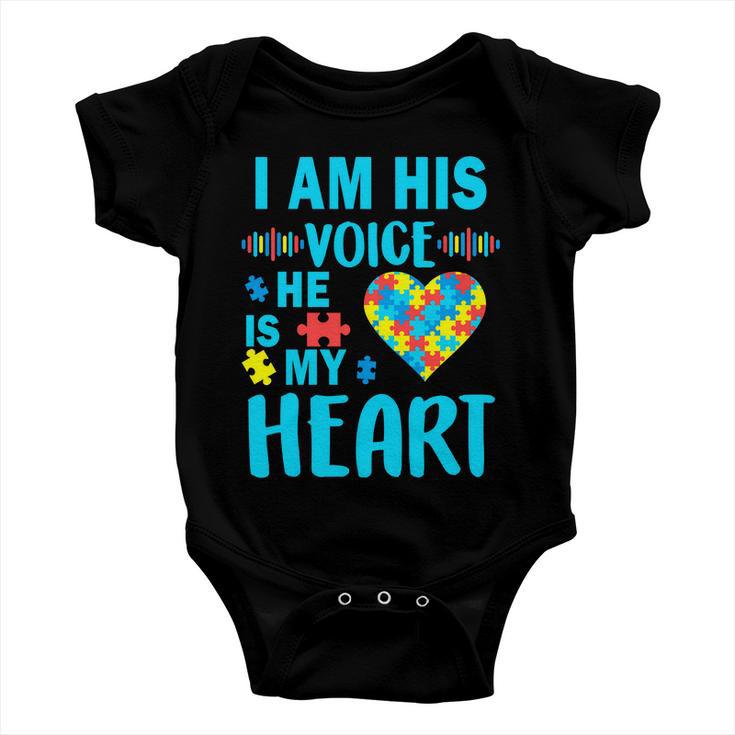 Autism I Am His Voice He Is My Heart Tshirt Baby Onesie