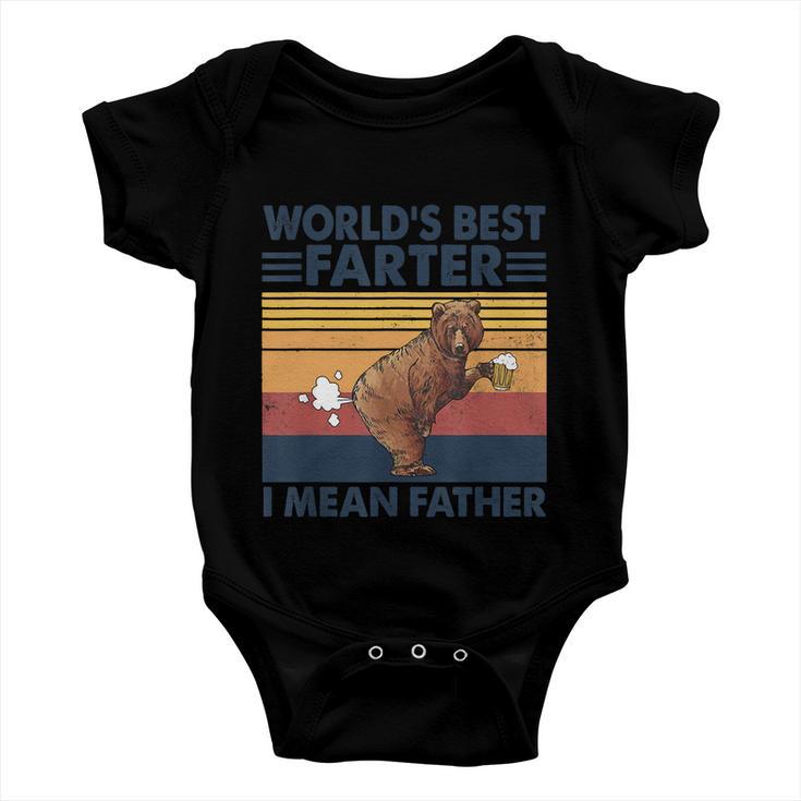 Bear Worlds Best Farter Gift I Mean Father Vintage Retro Gift Baby Onesie