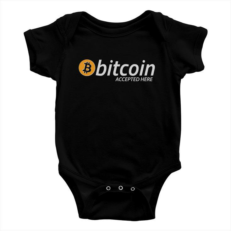 Bitcoin Accepted Here Cryptocurrency Logo Baby Onesie