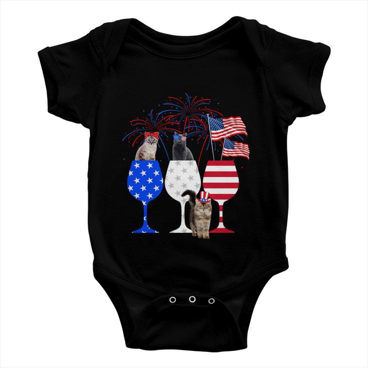 Cat 4Th Of July Costume Red White Blue Wine Glasses Funny Baby Onesie