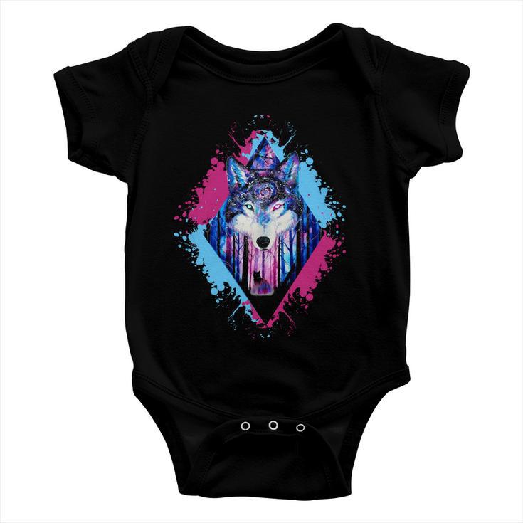 Colorful Wolf Painting Wolves Lover Baby Onesie