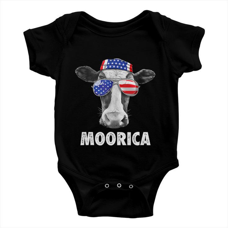 Cow 4Th Of July Moorica Merica Men American Flag Sunglasses Baby Onesie