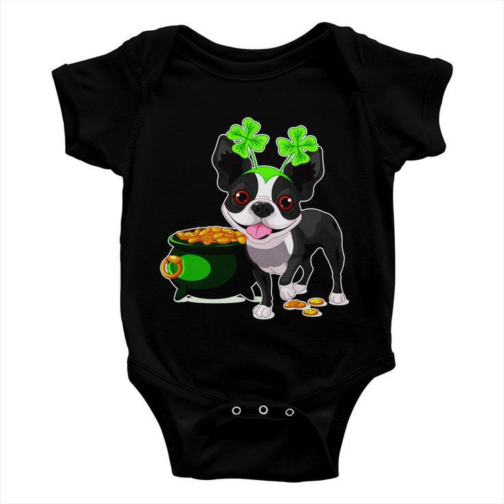 Cute Boston Terrier Shamrock St Patricks Day Baby Onesie