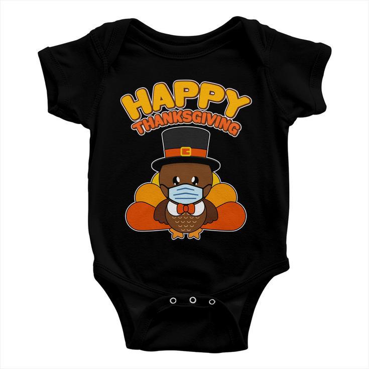 Cute Happy Thanksgiving Quarantine Turkey Mask Tshirt Baby Onesie