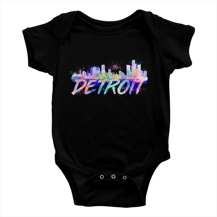 Detroit Skyline Paint Baby Onesie