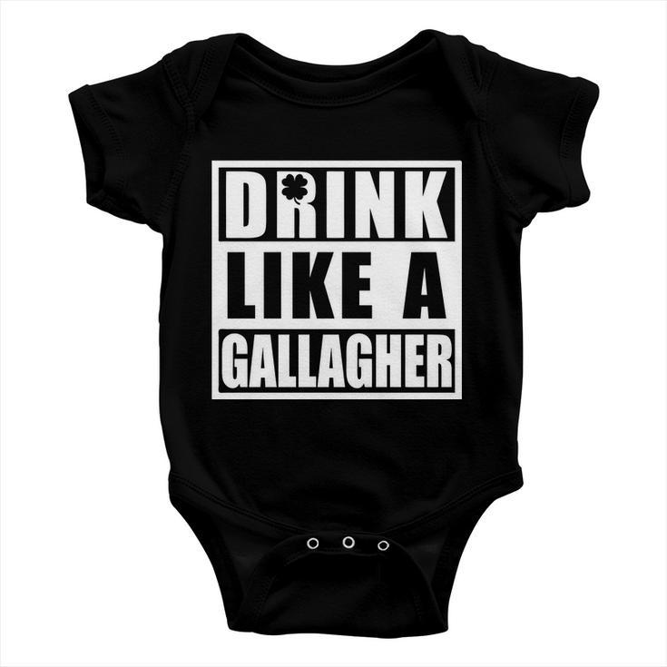 Drink Like A Gallagher Funny St Patricks Day Irish Clover Baby Onesie