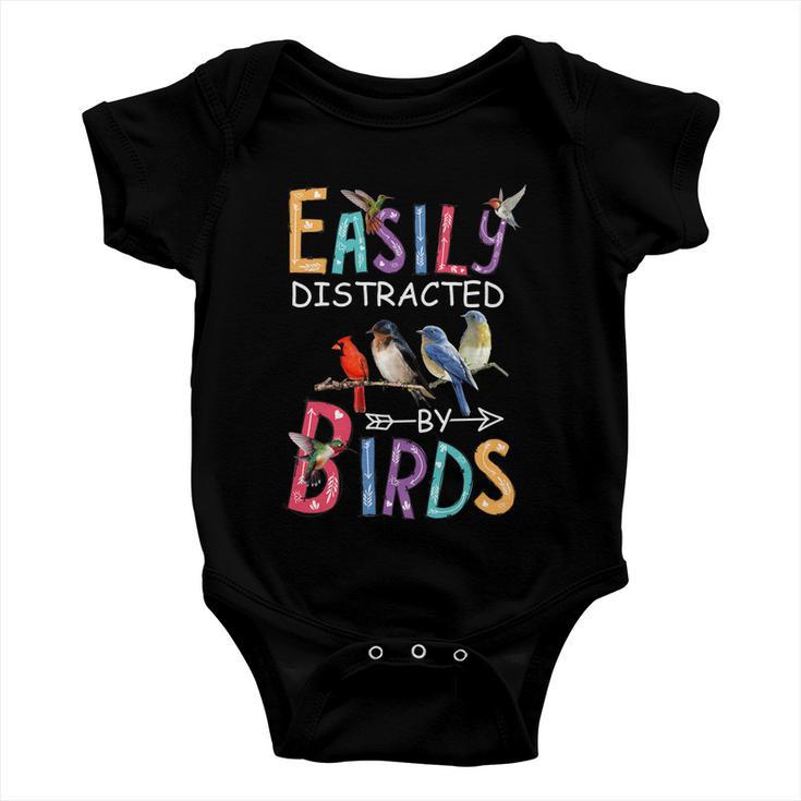 Easily Distracted By Birds Gift Funny Bird Gift V2 Baby Onesie