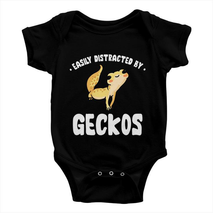 Easily Distracted By Geckos Funny Leopard Gecko Lizard Lover Cool Gift Baby Onesie