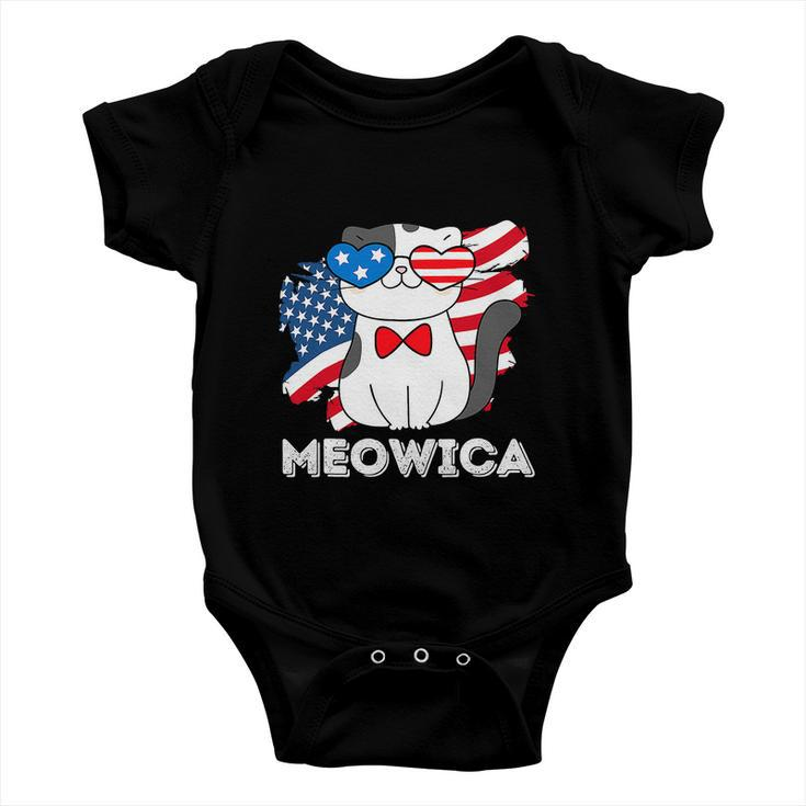 Funny 4Th Of July Great American Flag Cute Cat Baby Onesie