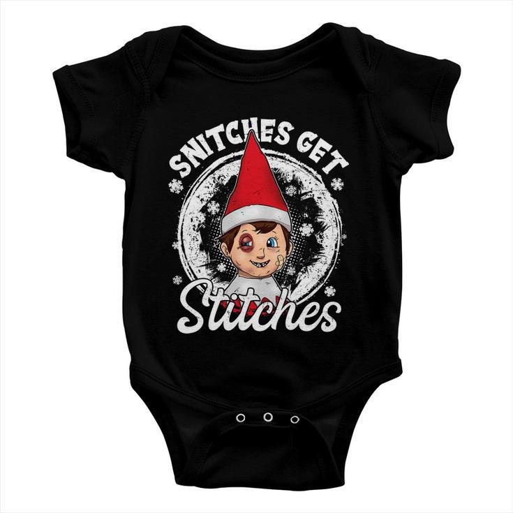 Funny Christmas Snitches Get Stitches Tshirt Baby Onesie