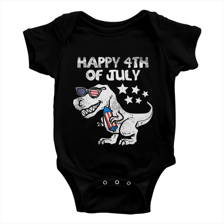 Happy 4Th Of July Trex Dinosaur American Dino Baby Onesie