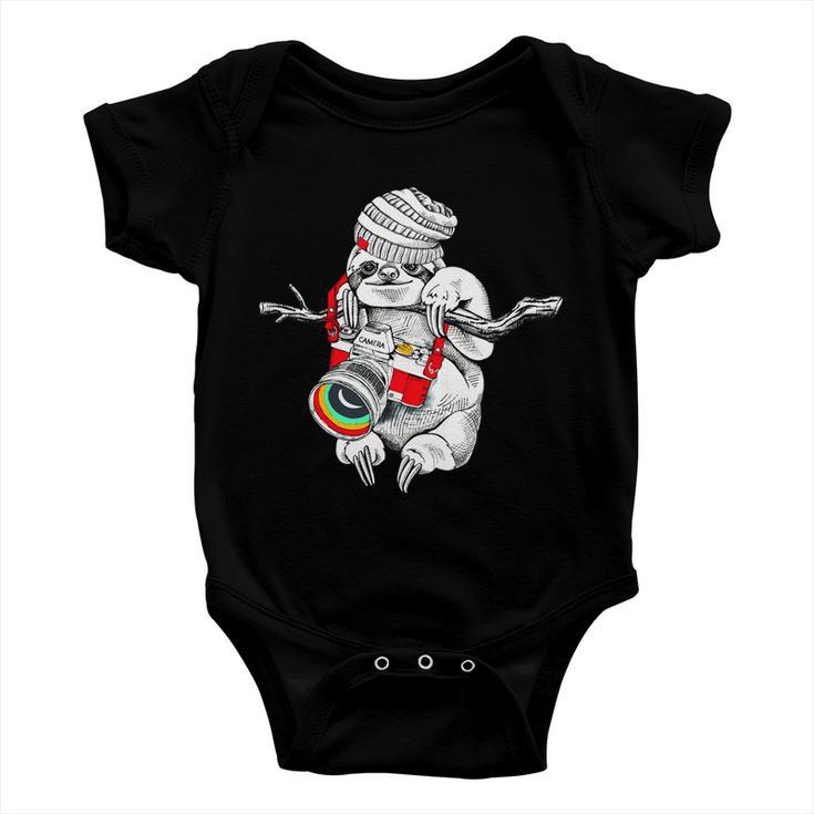 Hipster Sloth With Retro Camera Baby Onesie