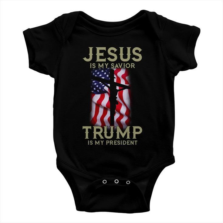 Jesus Is My Savior Trump Is My President American Cross Tshirt Baby Onesie