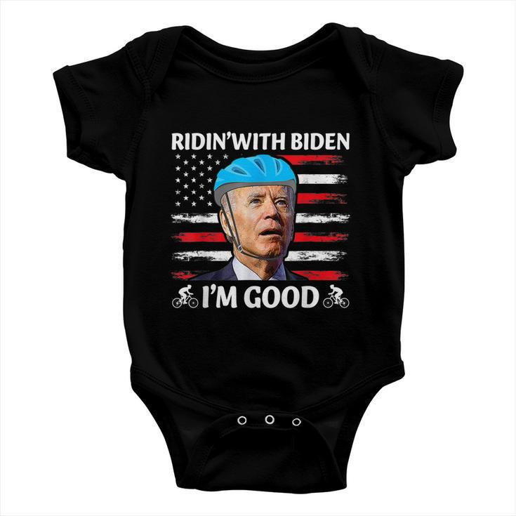 Joe Biden Falling Off His Bicycle Funny Biden Falls Off Bike V6 Baby Onesie