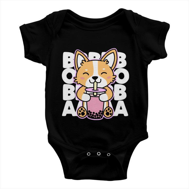 Kawaii Boba Cute Anime Dog Corgi Kawaii Tea Drjnk Dark Baby Onesie