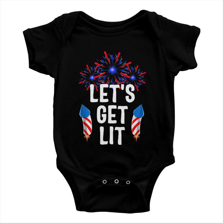 Lets Get Lit 4Th Of July With Fireworks Gift Baby Onesie