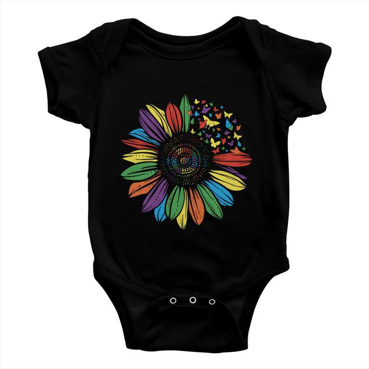 Lgbt Rainbow Color Sunflower Butterfly Pride Month Baby Onesie