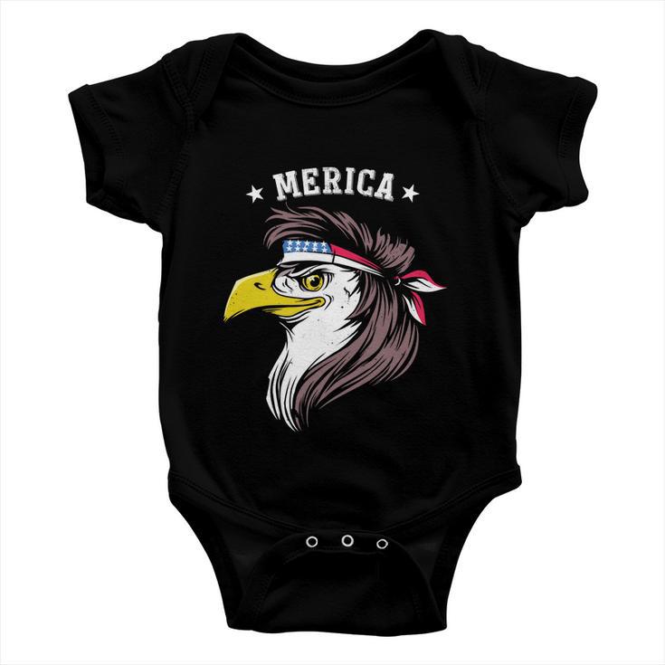 Merica Funny Gift Funny Eagle Mullet Funny Gift 4Th Of July Funny Gift Patriotic Baby Onesie