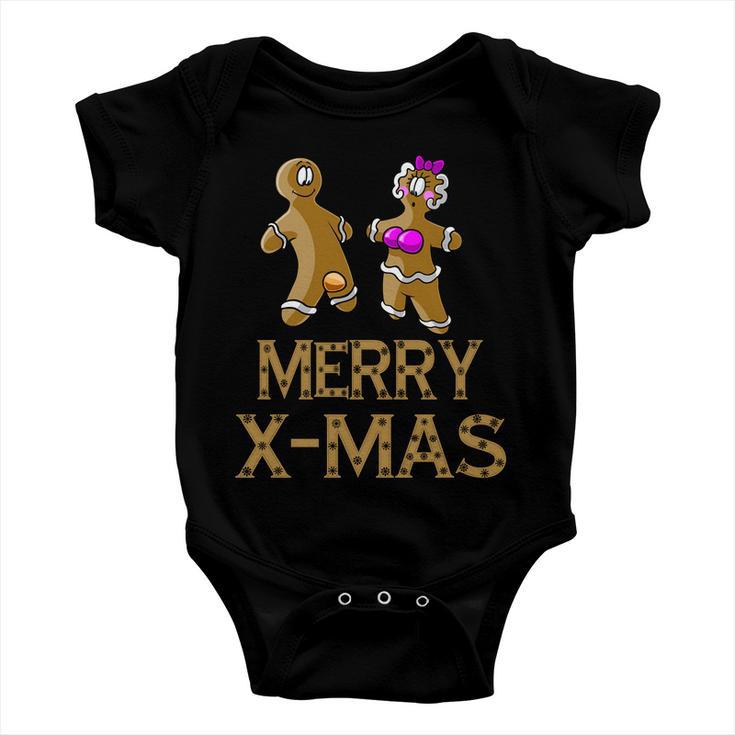 Merry X-Mas Funny Gingerbread Couple Tshirt Baby Onesie