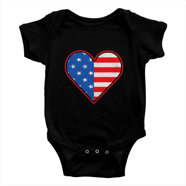 Patriotic American Flag Heart For 4Th Of July Girl Baby Onesie