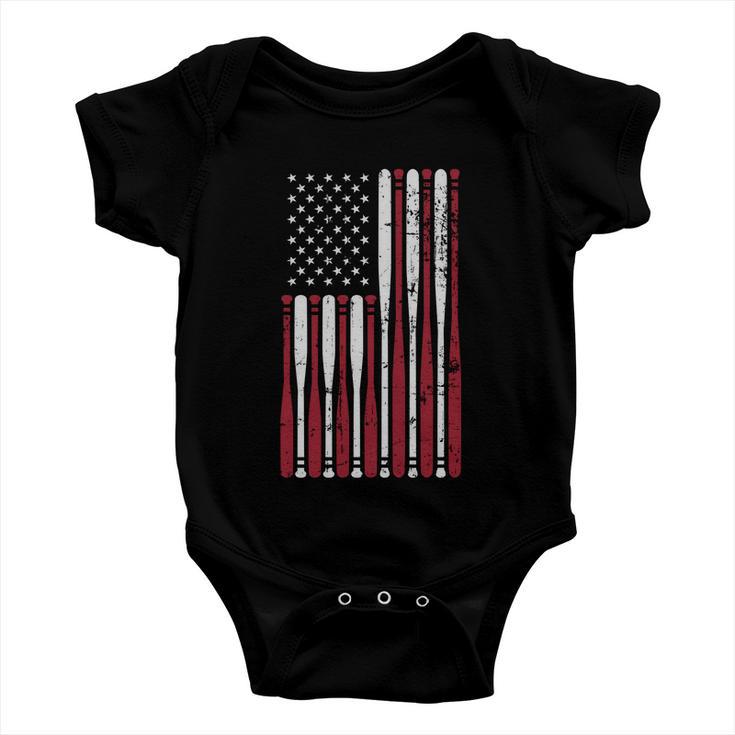 Patriotic Us American Baseball Bats And Stars Stripes Flag Great Gift Baby Onesie